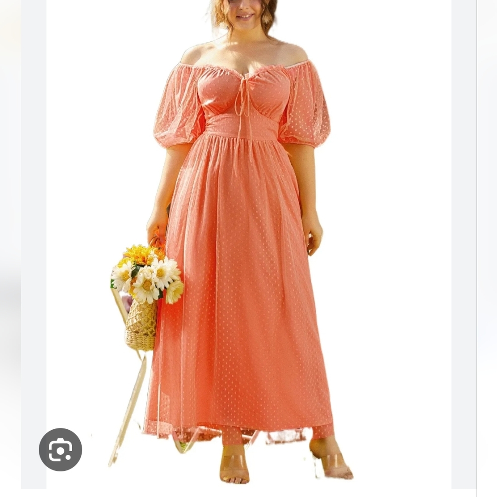 Puff Sleeve Polka Dot Tulle Maxi Dress Size 3X